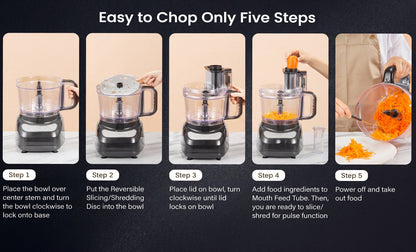 12 Cup Food Processor 6 Functions - Chopping, Slicing, Shredding, Purees & Dough, Large Electric Kitchen Food Processor for Meal Prep
