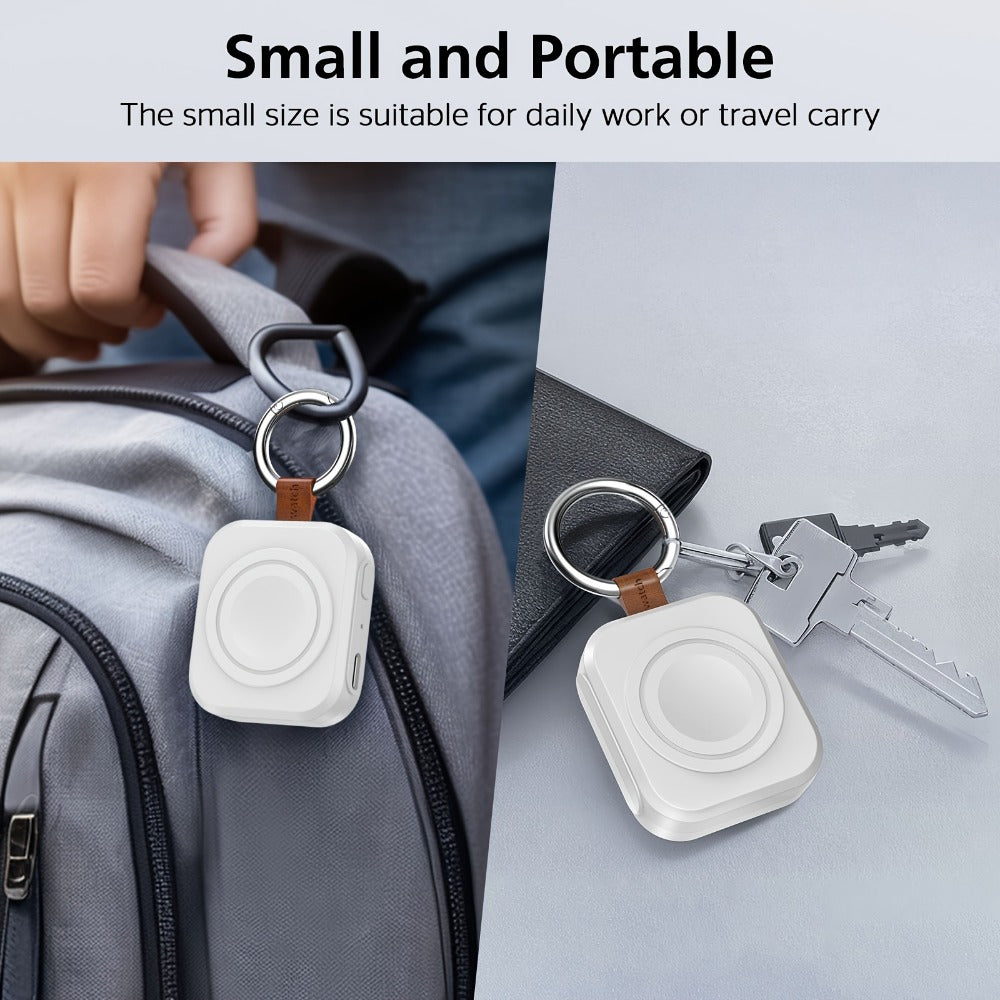 Portable Galaxy Watch-Compatible Charging Case with Keyring, Internal Ring Cradle and Black or White Housing