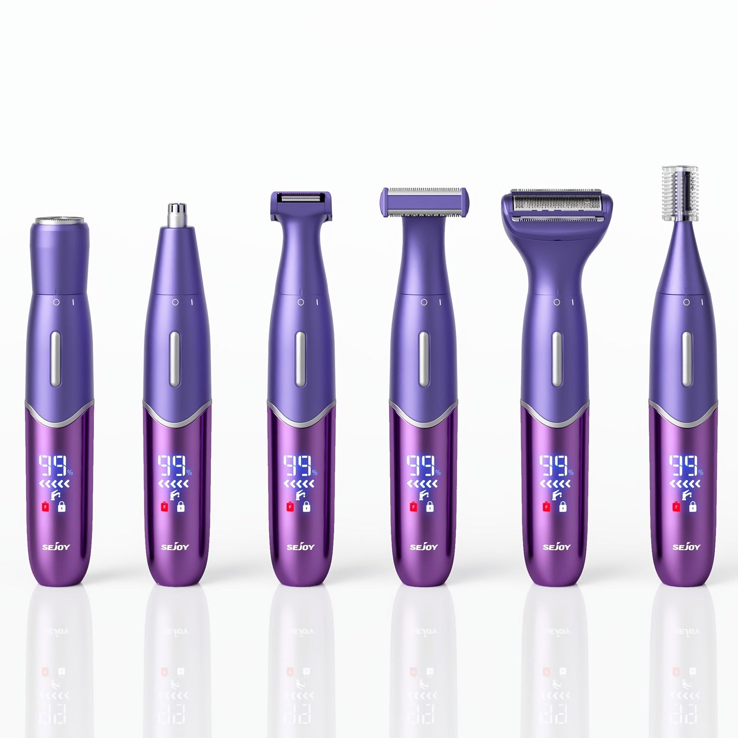 Six in One Bikini Trimmer and Electric Razor for Women and Men, Wet Dry Grooming Set in Purple
