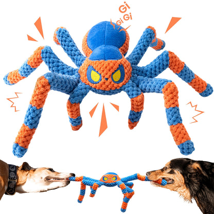 Squeaky Spider Dog Toy – Interactive Crinkle Tug of War Plush Dog Toy with Squeaker Head & Flexible Legs, Durable Large Dog Toys to Keep