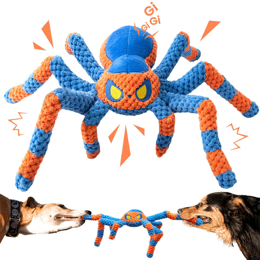 Squeaky Spider Dog Toy – Interactive Crinkle Tug of War Plush Dog Toy with Squeaker Head & Flexible Legs, Durable Large Dog Toys to Keep