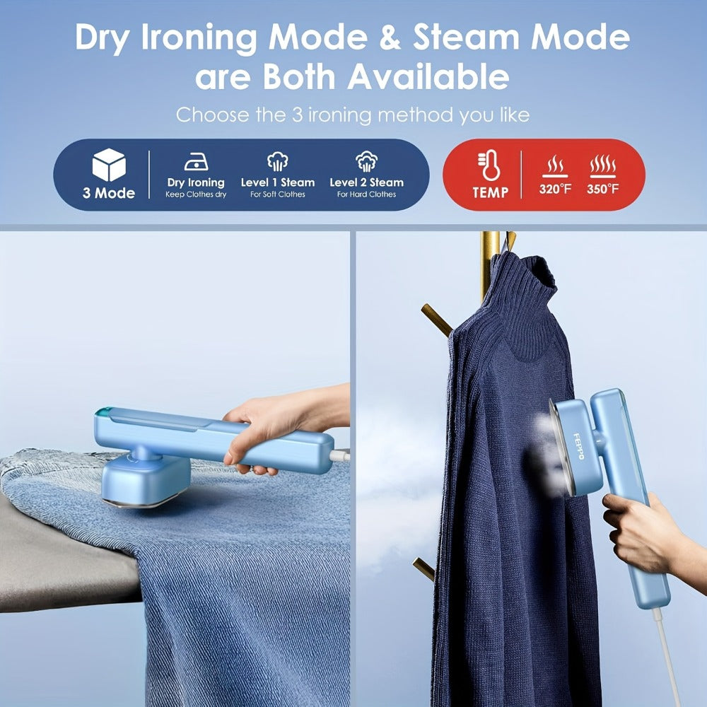 1100W Garment Steamer Handheld Portable Steam Iron 20-Second Rapid Steam 10.14oz Large Water Tank Stainless Steel Panel Wrinkle Remover