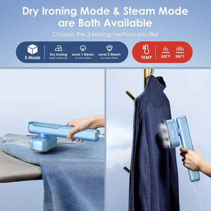 1100W Garment Steamer Handheld Portable Steam Iron 20-Second Rapid Steam 10.14oz Large Water Tank Stainless Steel Panel Wrinkle Remover