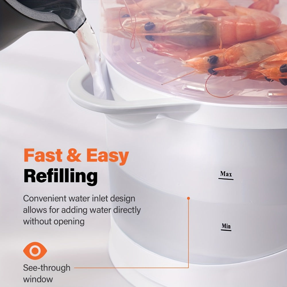 Electric Food Steamer 3-Tier 9.6QT Large, 800W Fast Cooking, 60-Min Timer, Boil-Dry Protection, &