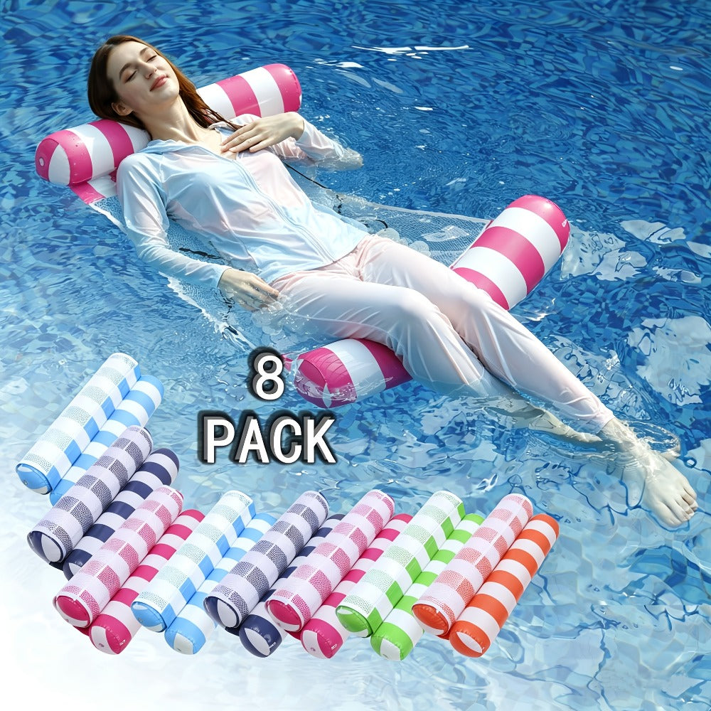 Striped Mesh Pool Float Hammock Set with Five- or Eight-Pack Colorful Options for Seated or Reclined Pool Use