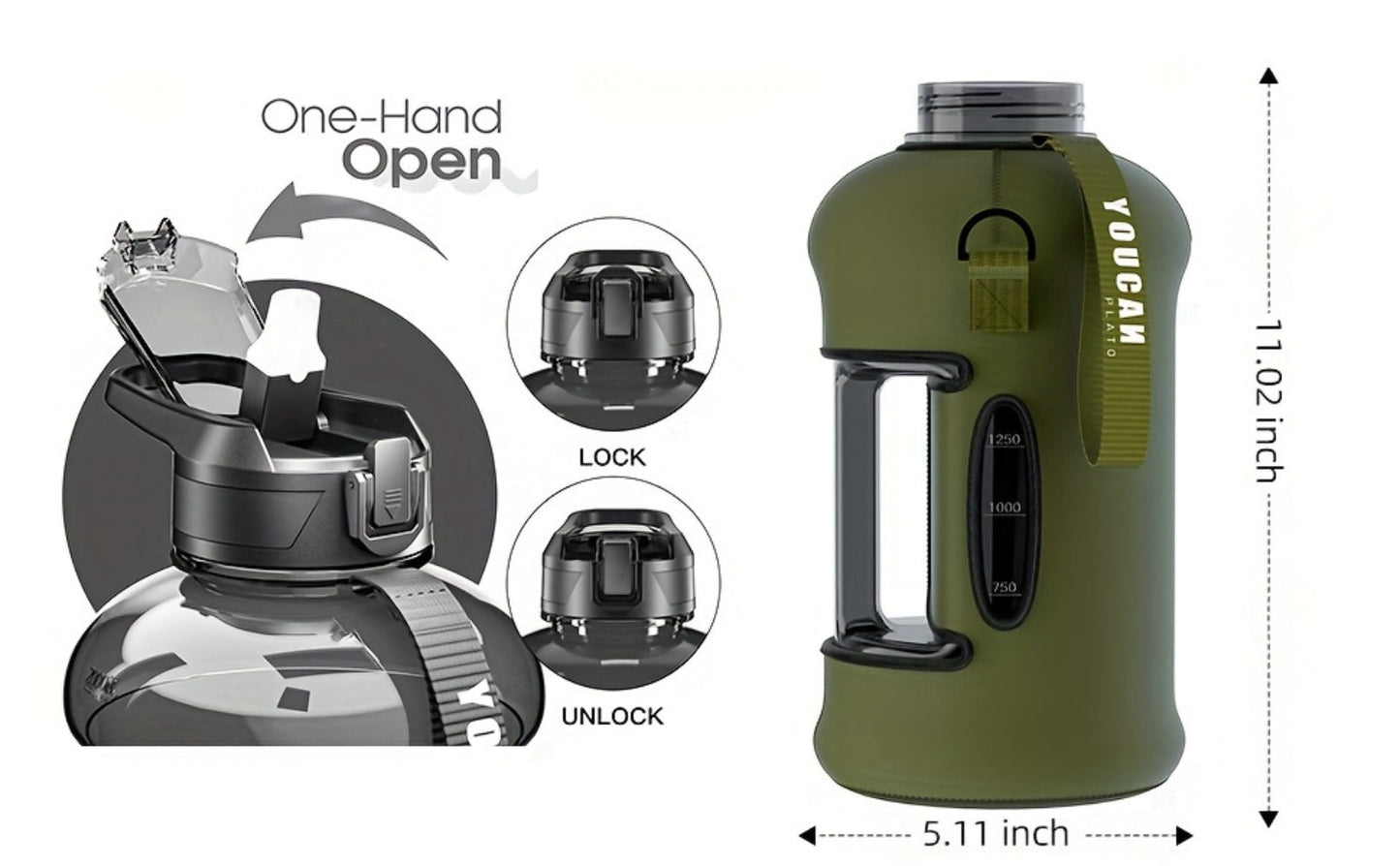 74oz Half Gallon Water Bottle with Straw & Handle, Large Gym Water Jug with Sleeve & Bottle Brush