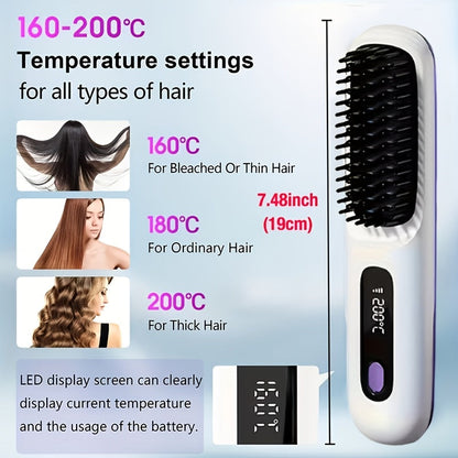 Cordless Hair Straightener 2-in-1 Ceramic Flat Iron & Curler – USB-C Rechargeable Wireless Portable Travel Styling Tool 3-Speed Heat
