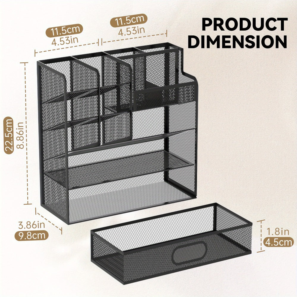 Mesh Desk Organizer with Pull-Out Drawer, Tiered Compartments and Six Color Checkout Options