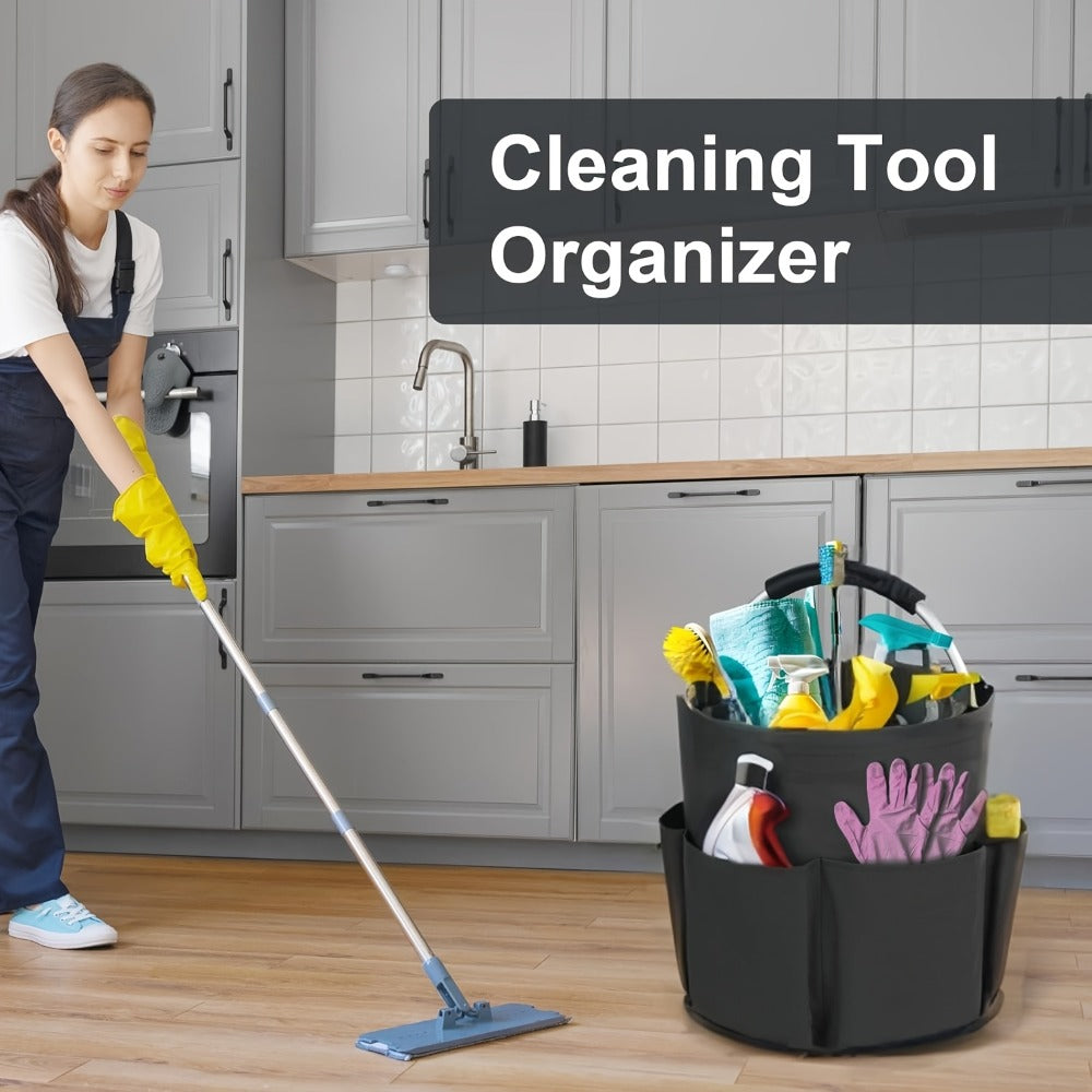 Foldable Cleaning Caddy Organizer 17L with Handle – Portable Collapsible Bucket Bag with 6 Pockets for Cleaning Supplies