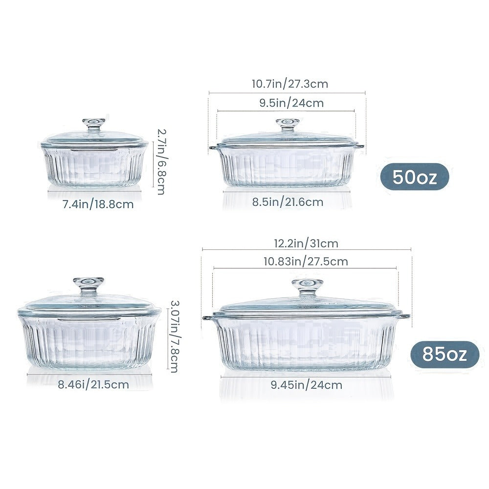 Glass Casserole Dish with Lid, Oval Ribbed Roasting Pan, Oven & Covered Baking Dish for Entryways, Bedrooms and Living Spaces