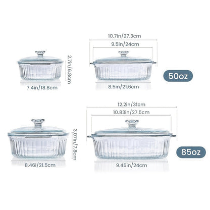 Glass Casserole Dish with Lid, Oval Ribbed Roasting Pan, Oven & Covered Baking Dish for Entryways, Bedrooms and Living Spaces