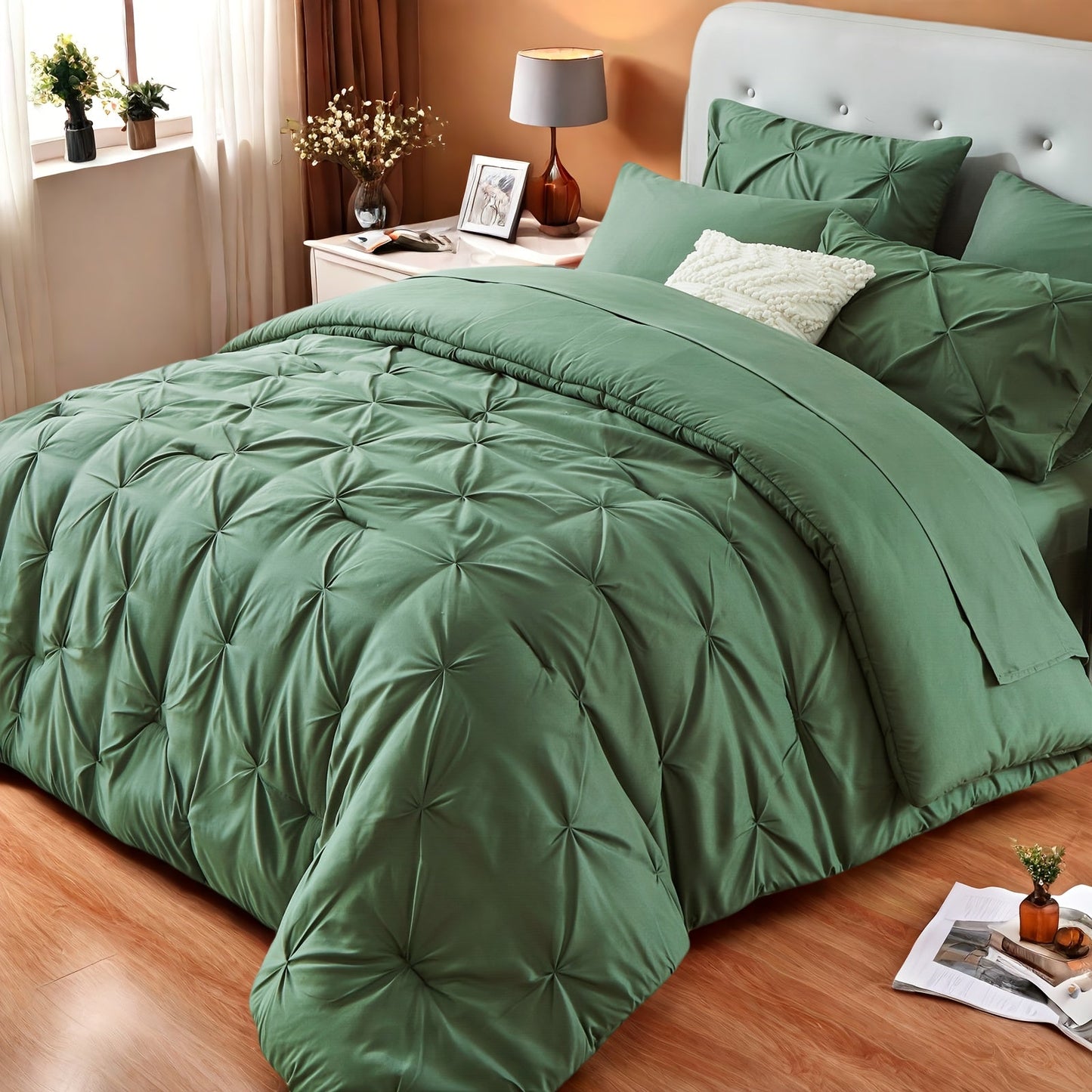 Comforter Set Luxurious Pleated 5/7pcs Bed in a Bag, Plush Fiber Fill, Year-Round Warmth - Quilted Comforter