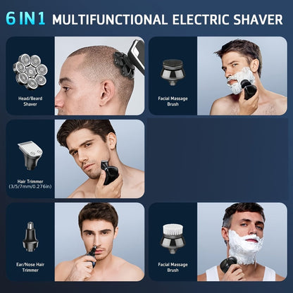 Bald Head Shaver Electric - 5-in-1 Rechargeable Grooming Kit with Type-C Fast Charging for Everyday Face, Beard and Body Grooming