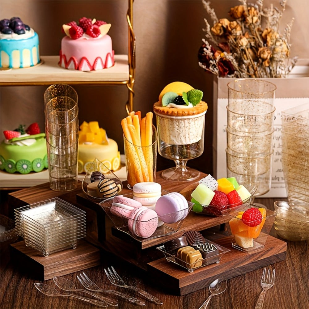 Disposable Tableware Set 400pcs Clear Dessert Plates Cups Forks Spoons Party Supplies for Entryways, Bedrooms and Living Spaces