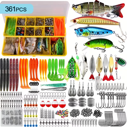 Fishing Lures Kit 78/106/188/361pcs Complete Freshwater Tackle Set with Spoon Lures Soft Plastic Worms Crankbaits Jig Hooks Tackle Box