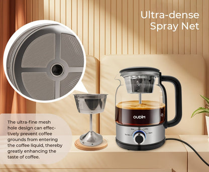 OD-T1206 Glass Coffee Maker and Tea Brewer with 1.2L Capacity, 600W Rating and Keep-Warm Control