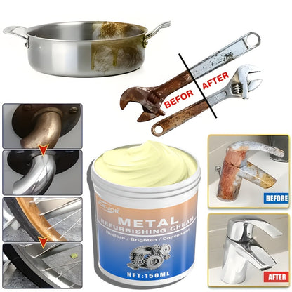 Metal Polishing Paste with Scrub Pad 5.07oz Multi-Purpose Chrome Polish Cream for Automotive for Home Cooking, Dining and Outdoor Meals