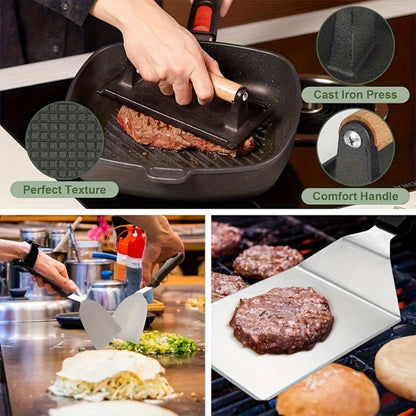 BBQ Grill Tool Set 8/17pcs, Teppanyaki Meat Press & Barbecue Accessories for Outdoor Camping, Kitchen & Parties