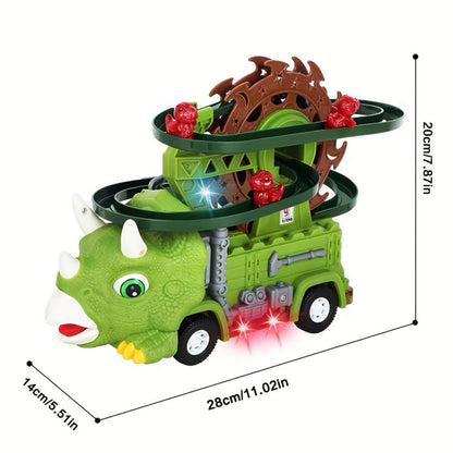 Toddler Dinosaur Track Set Orbital Triceratops Electric Stair Slide Roller Coaster Toy with Lights & Music