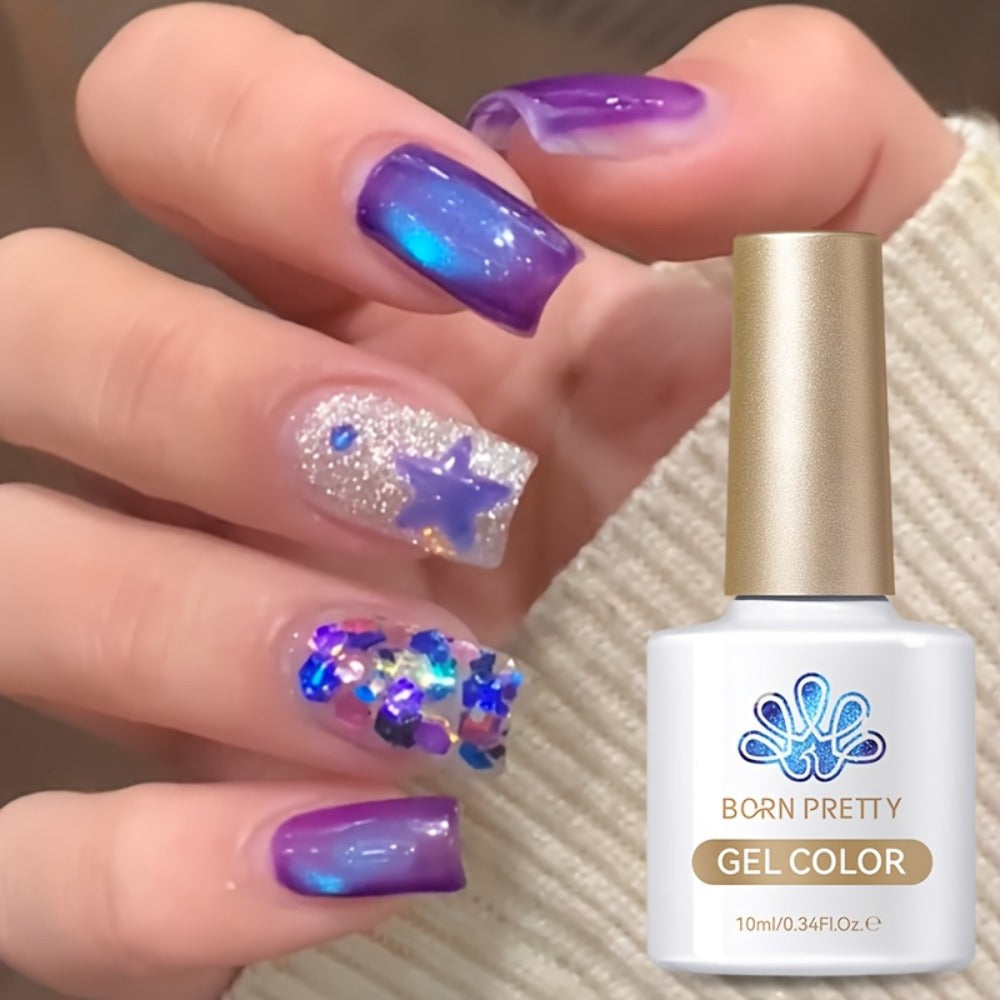 Cat Eye Magnetic Gel Nail Polish 10ml – Blueberry Glitter Purple Blue Glass Bead Sparkling Effect, UV LED Semi-Permanent Gel Varnish
