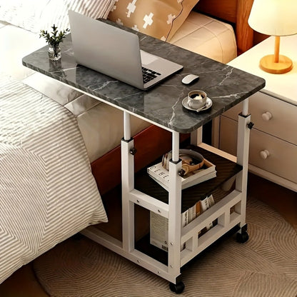 Adjustable Overbed Table with Rolling Shelf Frame and Six Color Checkout Options from Burlap to Deep Glacier