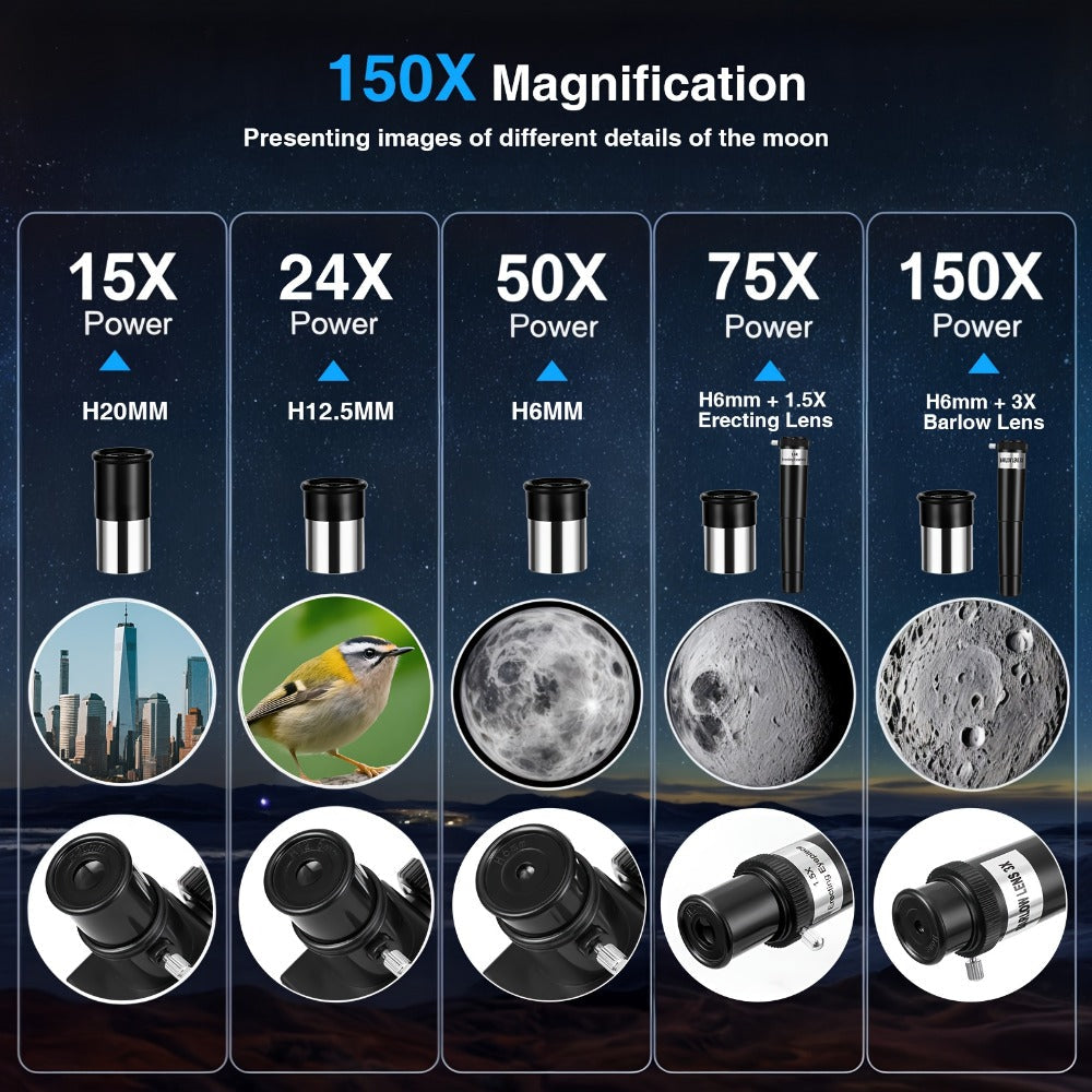 150X Telescope 70mm Aperture for Adults High Power Portable Monocular with Tripod Phone Holder Eyepiece Barlow Lens for Stargazing Nature