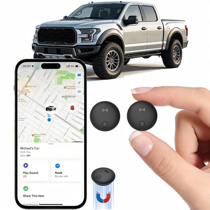 Round Magnetic Find My Locator Tag with One- or Two-Pack Black Options for Vehicles, Bikes and Personal Items