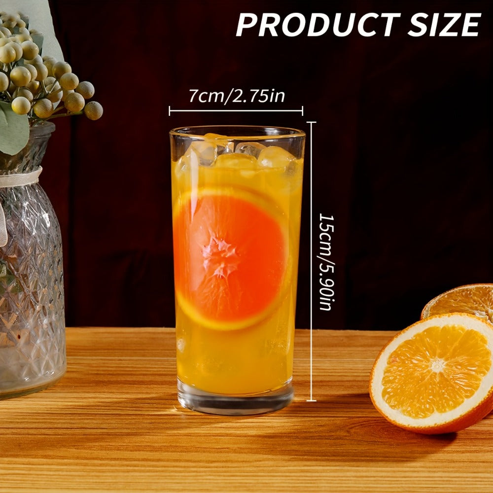 Highball Glass Cups Set of 6 – Thick Bottom Lead-Free Glassware for Juice, Milk & Drinks, Heavy Base Stability