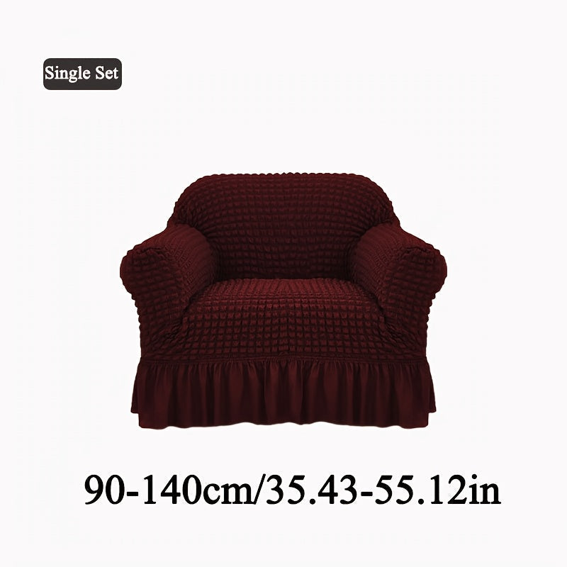 Seersucker Sofa Slipcover Elastic Band Closure Pet-Friendly All-Purpose Sofa Cover for Living Room Home Decor Protection