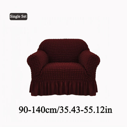 Seersucker Sofa Slipcover Elastic Band Closure Pet-Friendly All-Purpose Sofa Cover for Living Room Home Decor Protection