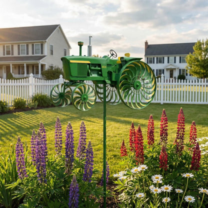 Garden Windmill Stake Tractor-Shaped | Rotating Wheels Pinwheel for Patio Yard Lawn Outdoor Sculpture Decor Gift