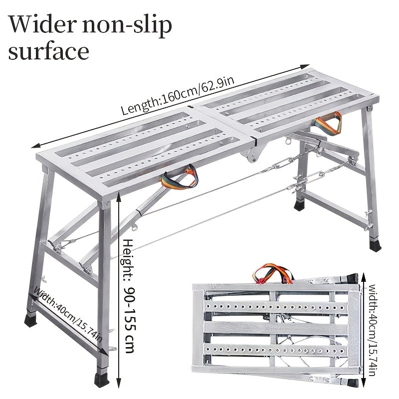 Folding Scaffold Step Stool Adjustable Height 39-79" Portable Steel Work Platform for Home Renovation Painting Car Washing RV Cleaning