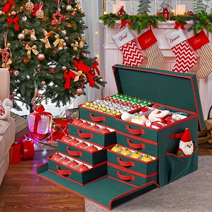 Christmas Ornament Storage Box 128 Slots 8 Trays Stackable Large Capacity Holiday Organizer with Lid Side Open Adjustable Dividers Removable