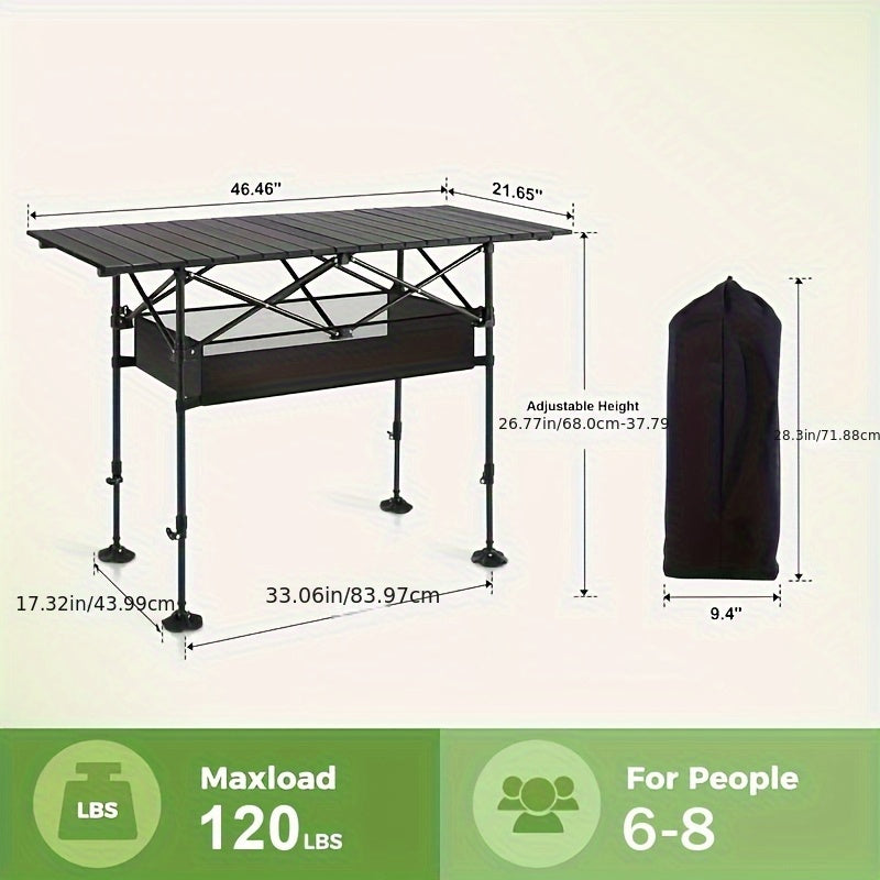 Foldable Roll-Up Camping Picnic Table with Carry Bag | Portable Outdoor Table for Camping Beach Backyard BBQ Parties Patios | Lightweight