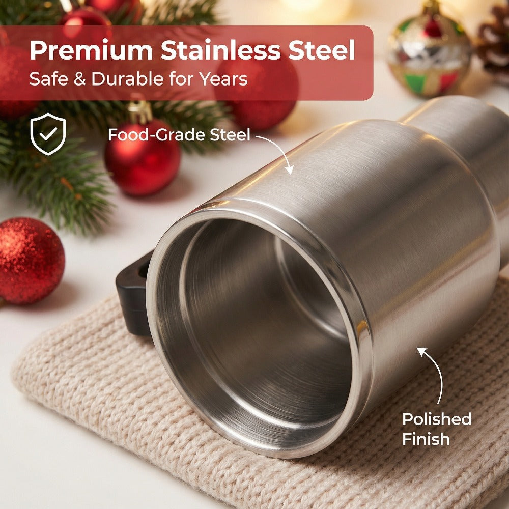 Car Electric Kettle 12V - Portable Stainless Steel Travel Hot Water Heater Cup for Tea Coffee, 15.22oz Fast Boiling