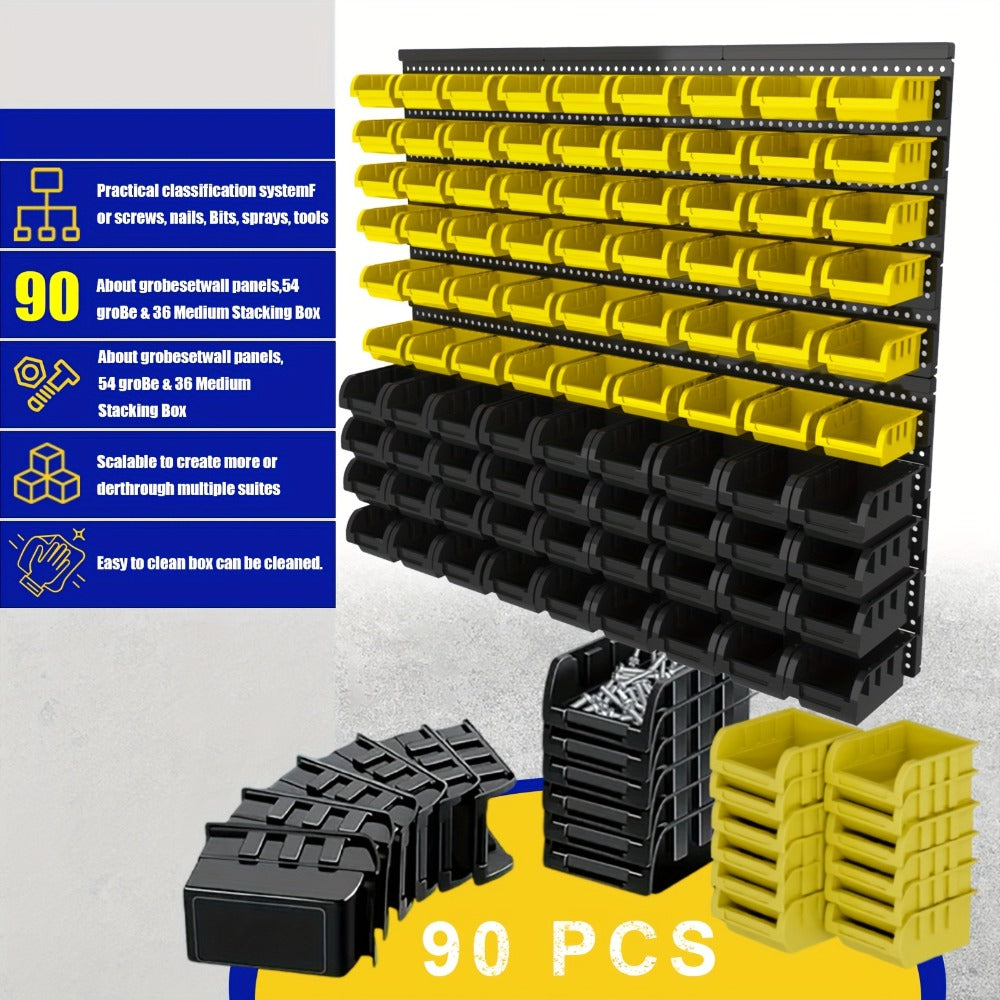 Wall Mounted Storage Bin Rack System, Small Parts Organizer for Screws, Nuts, Bolts & Nails, Stackable Garage Workshop Tool Storage Rack