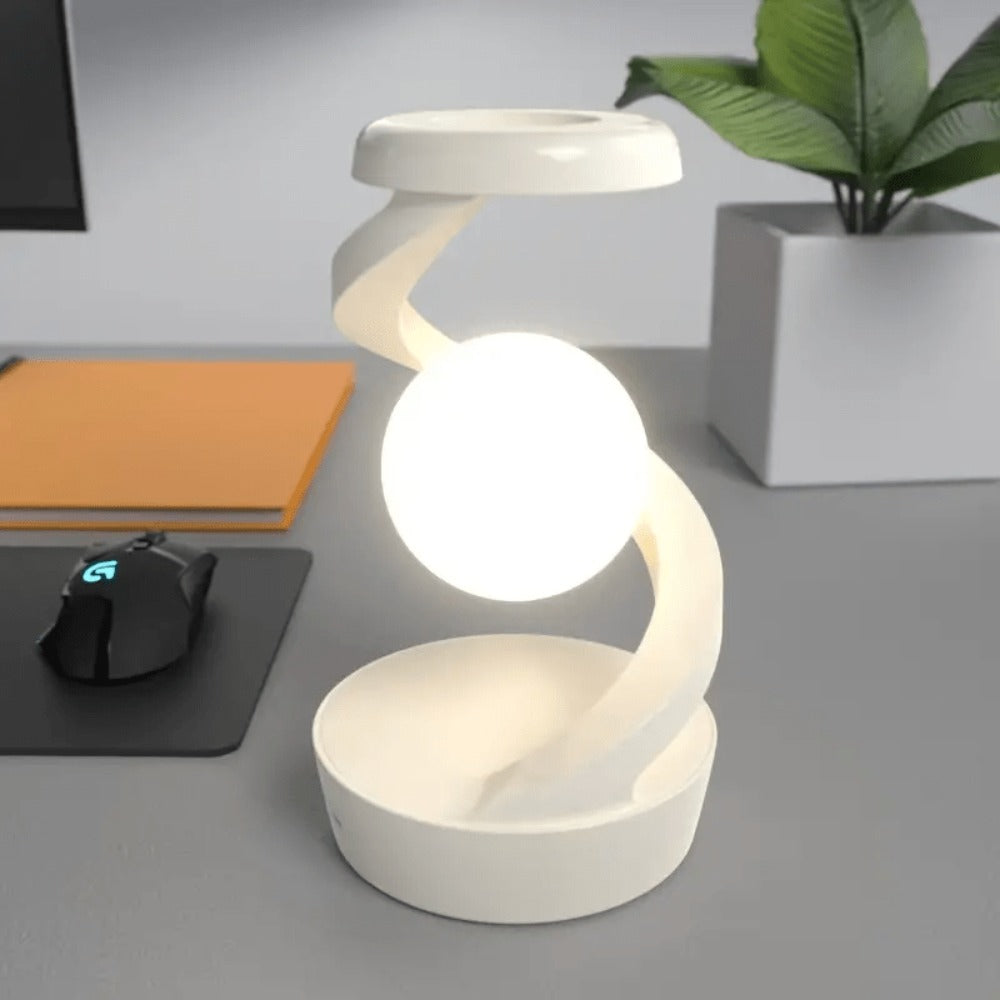 Floating Rotating Night Light with Wireless Charger, Smart Desktop Visual Levitating Lamp with Light Sensor