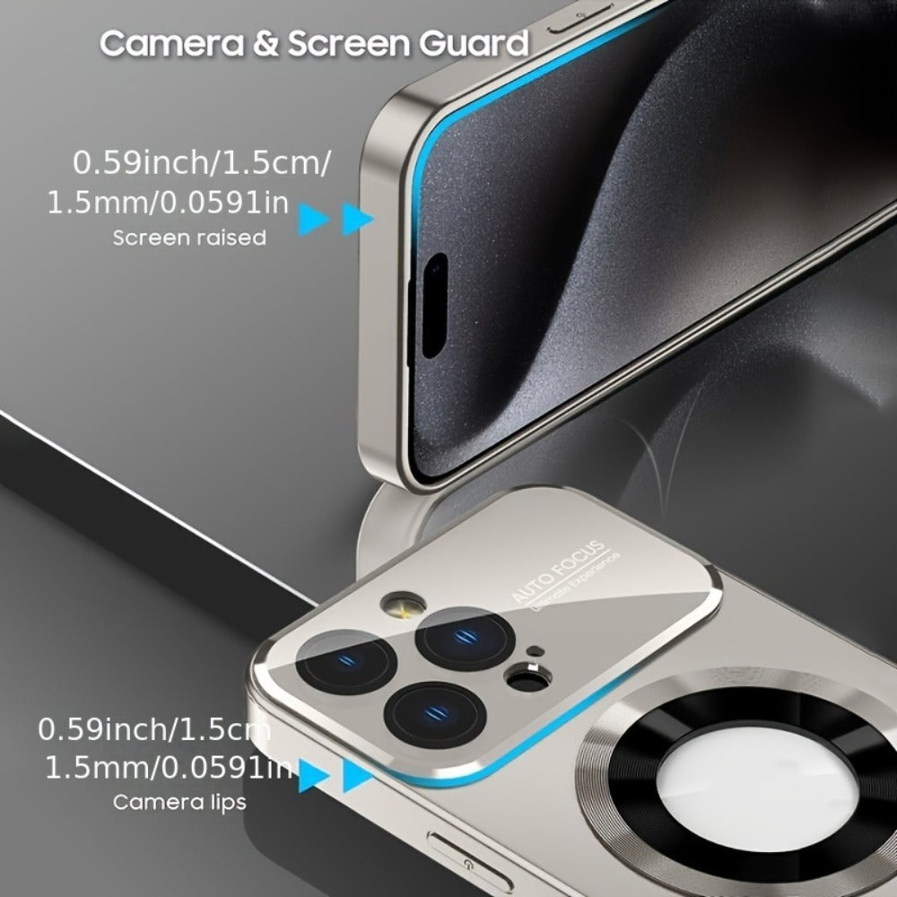 Phone Case Matte Titanium-Finish Cover with Built-In Glass Lens Protector for Select iPhone Models