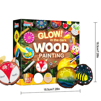 Kids Painting Kit Glow in the Dark, Wood Slice Arts & Crafts Set Ages 6+ with 16 Wood Slices, Felt