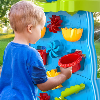 Water Play Table for Kids Double-Sided Waterfall & Beach Sand Zone, Outdoor Sensory Activity Toy for Toddlers Ages 3+