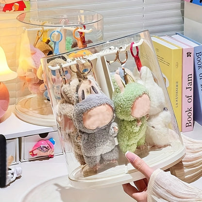 LABUBU Display Case 360 Rotating Acrylic Box with Dust Cover – Plush Toy Figure Storage Case Multi-Layer Hanging Rack for Collectible