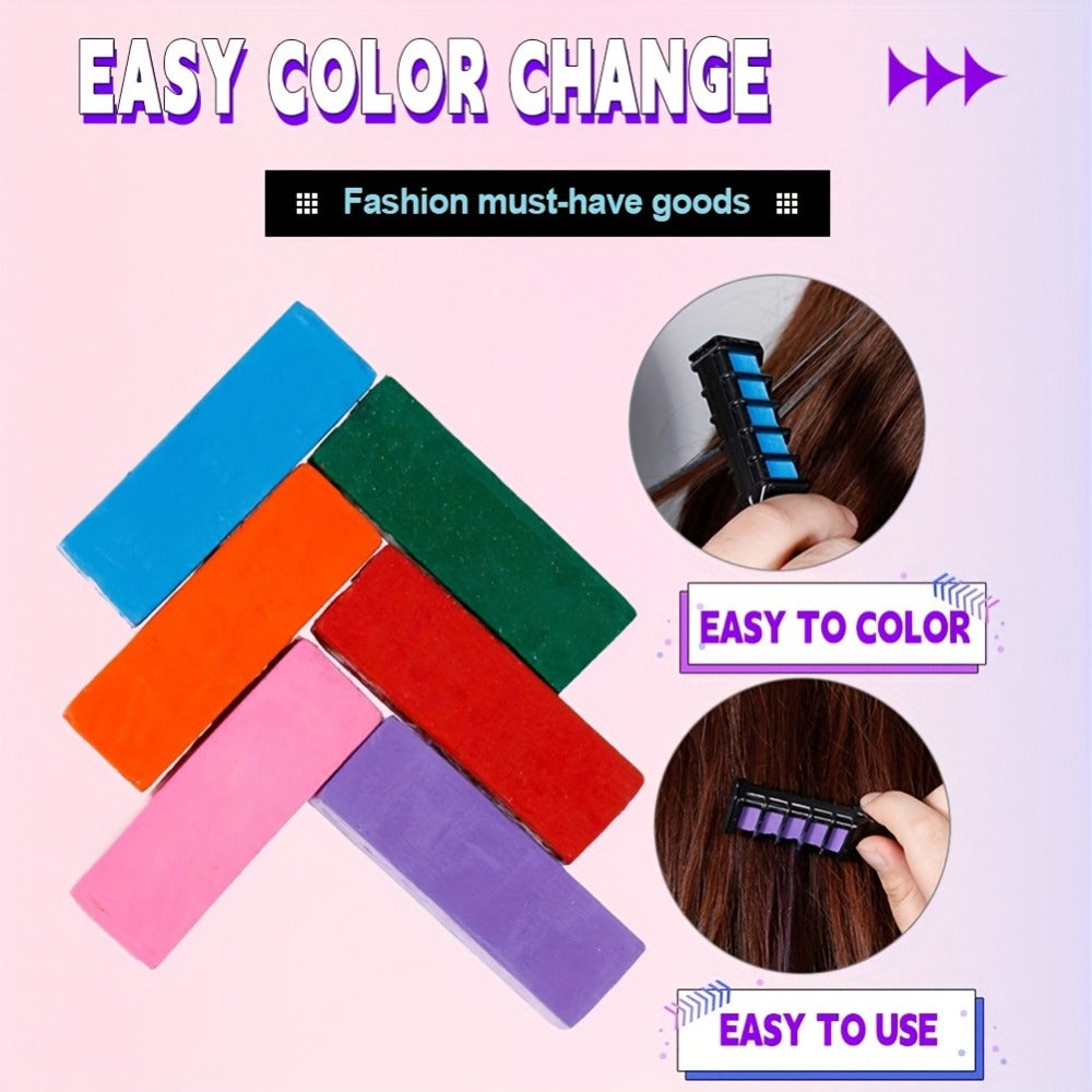 Temporary Hair Chalk Comb Set 14 Colors, Hair Color Sticks with Plant-Based Squalane & Glycerin, Vibrant Streaks for Parties
