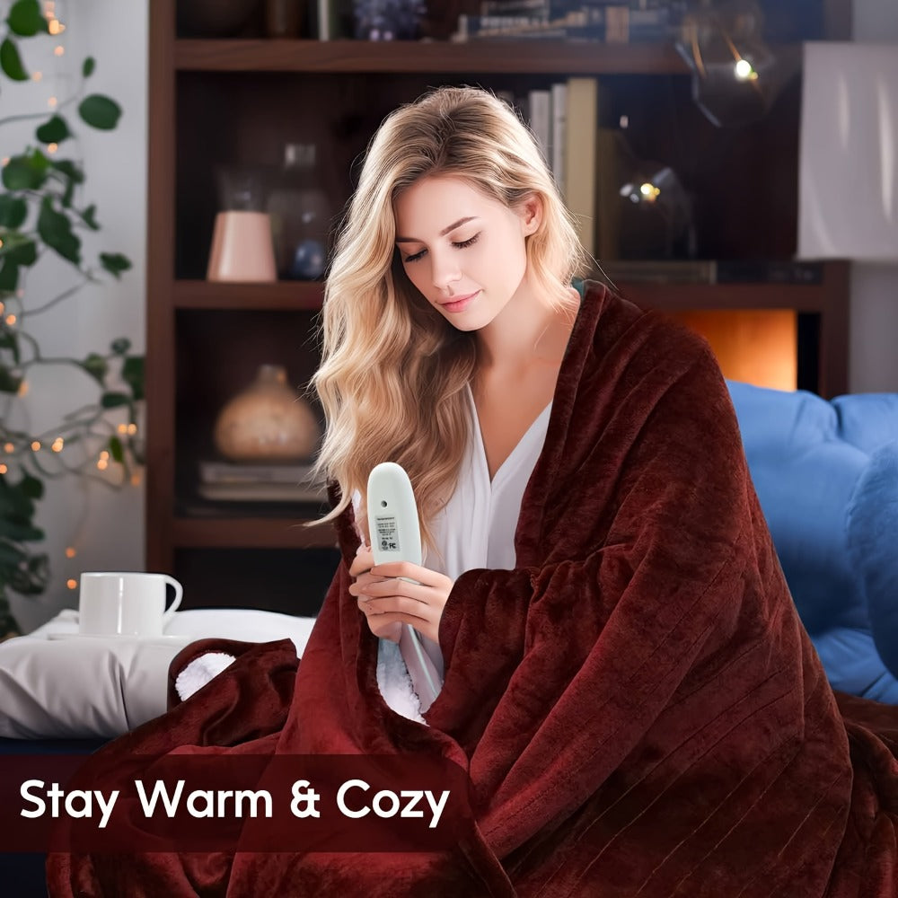 Electric Heated Blanket Flannel Sherpa - 6 Heat Settings, Auto Shutoff, Quick Heating, ETL & FCC