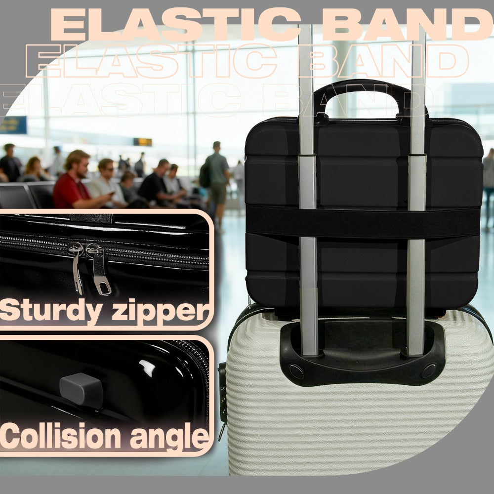 Hard Shell Makeup Travel Case Waterproof Pressure-Proof Portable Cosmetic Suitcase with Elastic Band Luggage Attachment Carry-On Organizer
