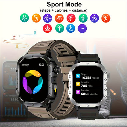 Smartwatch LED Flashlight Outdoor 2.01" Large Screen – Multi-Sport Modes, Rechargeable Battery, Message Alerts, Fitness Tracker – Rugged