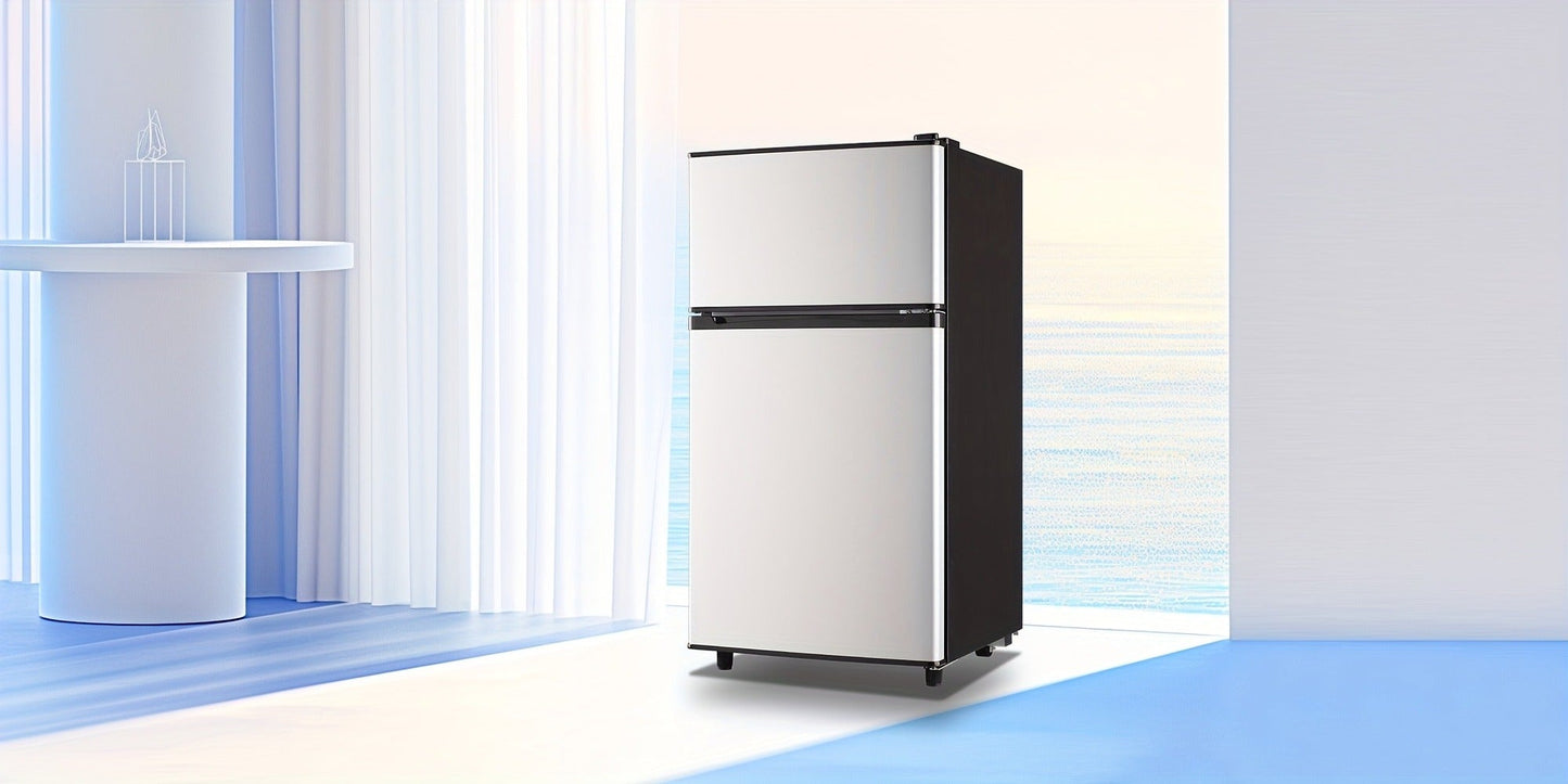 Small Fridge with Freezer, 2-Door Compact Refrigerator with 7-Level Adjustable Thermostat, Removable Shelves & Basket