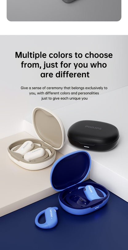 Philips TAT2739 Open Air Earbuds Wireless Bluetooth 5.3 Ear Hook Headphones with Wireless Charging Case