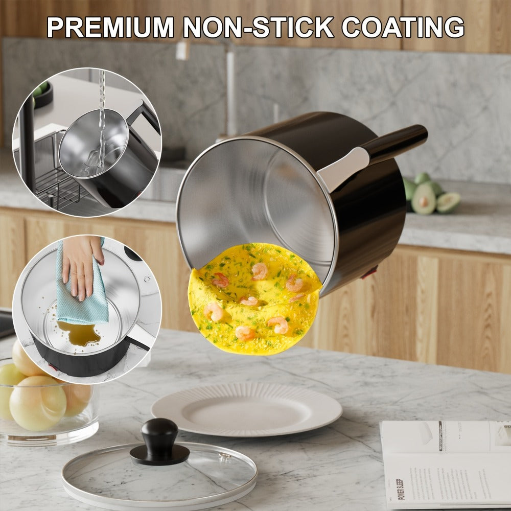 Electric Hot Pot 1.5L Non-Stick Saucepan, Portable Mini Electric Cooker for Noodles, Pasta, Eggs