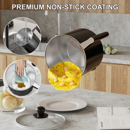 Electric Hot Pot 1.5L Non-Stick Saucepan, Portable Mini Electric Cooker for Noodles, Pasta, Eggs