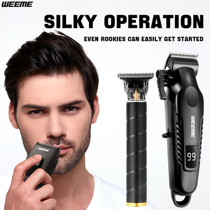 Men's Professional Grooming Kit – Cordless Rotary Shaver & T-Blade Trimmer, Type-C Charging, 6 Adjustable Combs